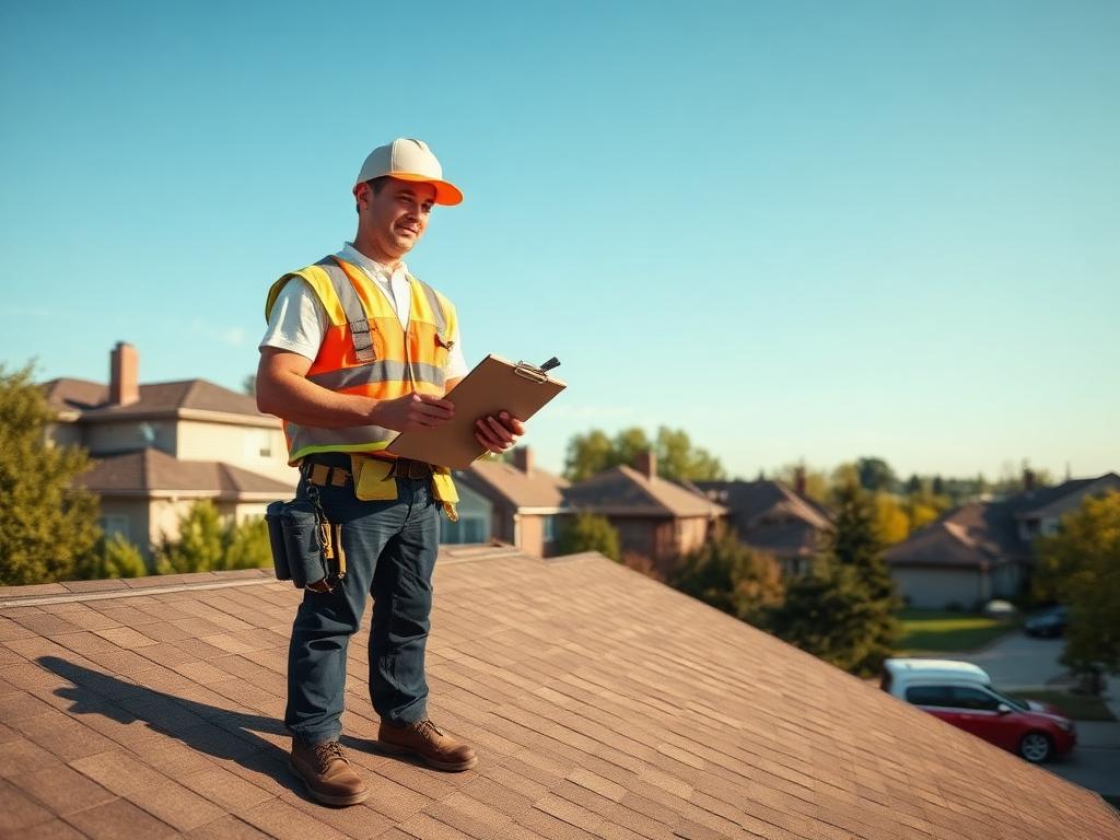 Roofer conducting a seasonal roof inspection on a residential home